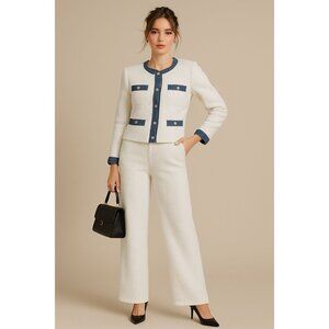93. ECRU LULU Parisian Pose SET White Tweed Jacket Pant OUTFIT LARGE in White